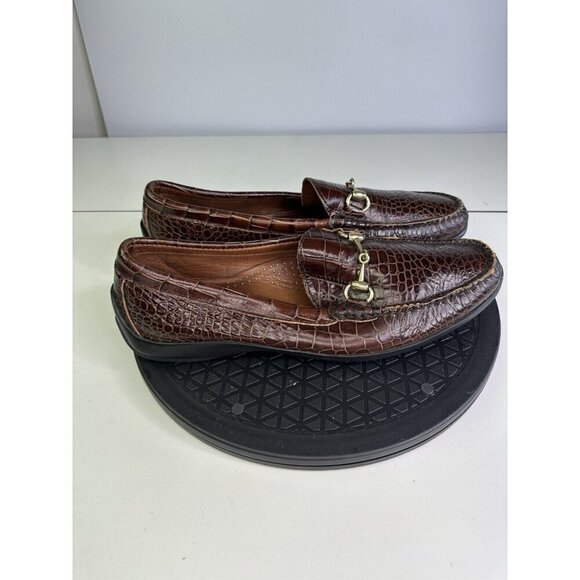 Allen Edmonds Loafers Shoes Mens 8.5D Brown Leather Grand Cayman Horse Bit Croc